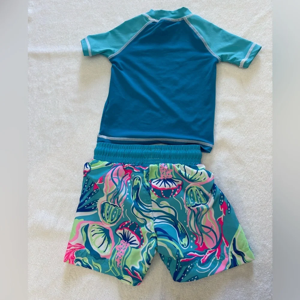 Tommy Bahama baby boys swim suit set swim trunks rash guard 12 months blue green